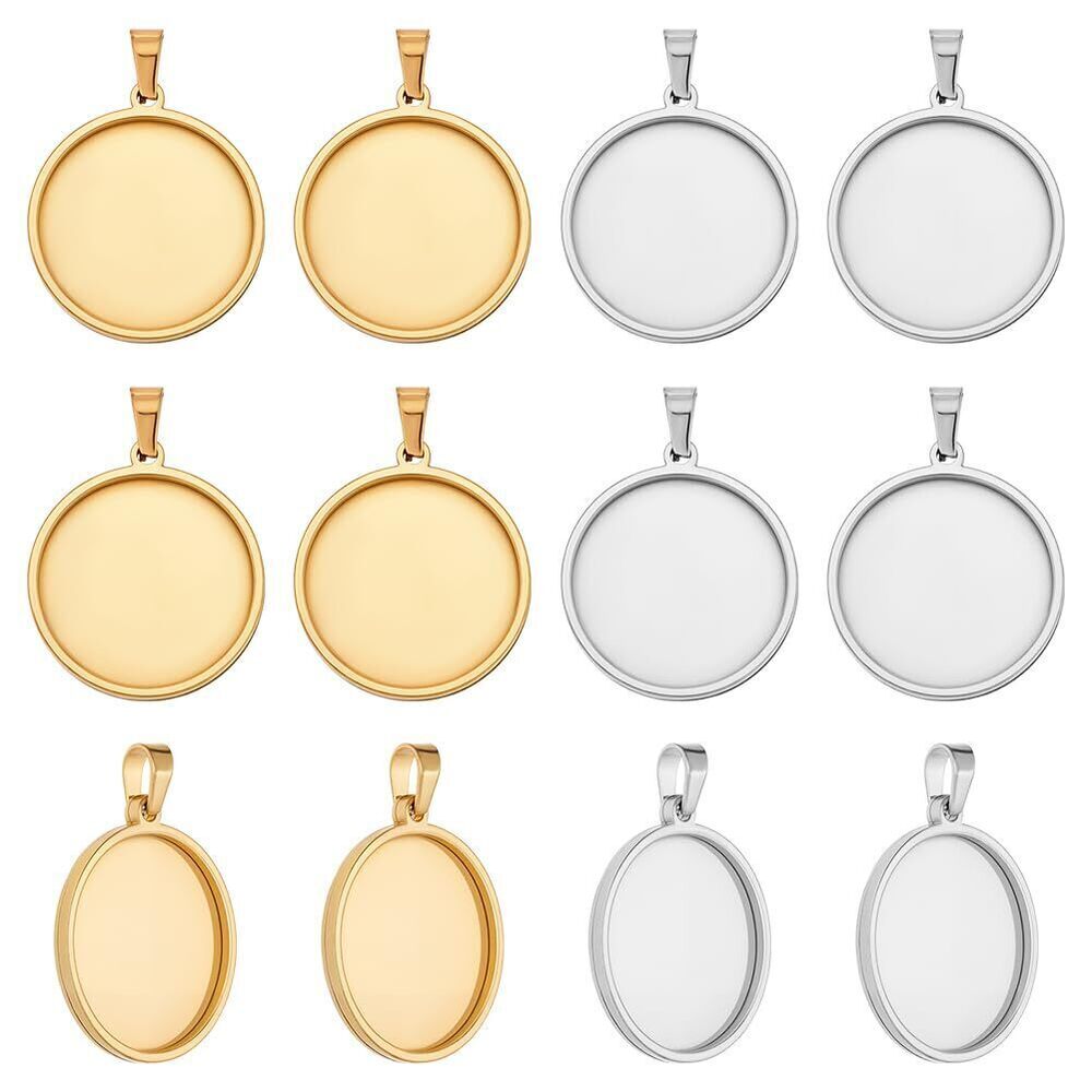 3155 12Pcs 2 Colors Stainless Steel Bezel Pendant Trays, 25mm Base Cabochon